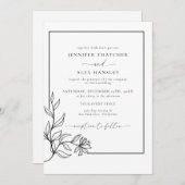 Moderne Zwart Wit Botanische QR Code Huwelijk Kaart (Voorkant / Achterkant)