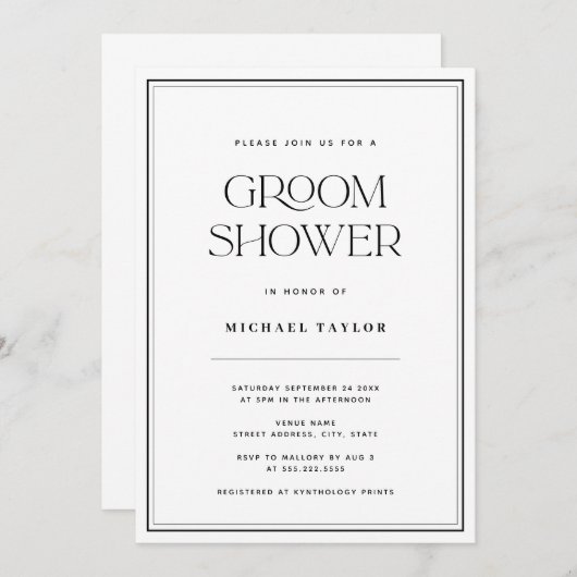 Moderne Zwart-wit bruidegom douche Kaart (Voorkant / Achterkant)