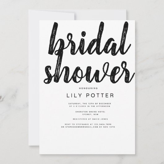 Moderne Zwart Wit Bruids Douche Uitnodiging (Voorkant)