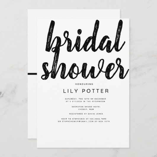 Moderne Zwart Wit Bruids Douche Uitnodiging (Voorkant / Achterkant)