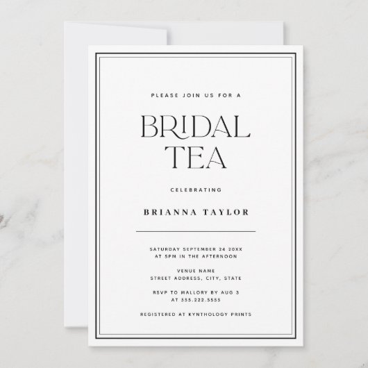 Moderne Zwart & Wit Bruidsthee Kaart (Voorkant)