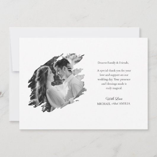 Moderne zwart-wit bruiloft bedankkaart (Achterkant)