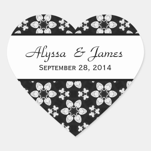 Moderne zwart-wit bruiloft bruid bruidegom ST003 Hart Sticker (Voorkant)