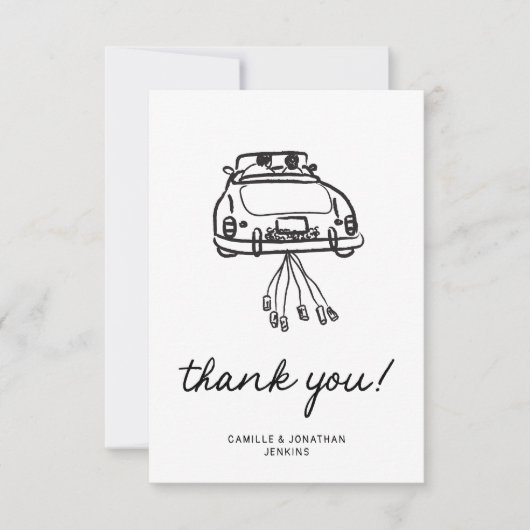 Moderne zwart-wit bruiloft dank u kaart (Voorkant)