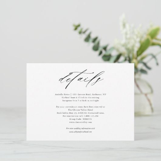 Moderne zwart-wit bruiloft details behuizing kaart (Staand voorkant)