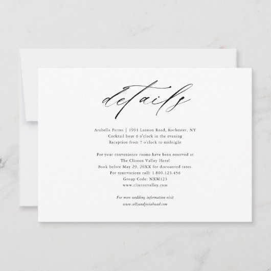 Moderne zwart-wit bruiloft details behuizing kaart (Voorkant)