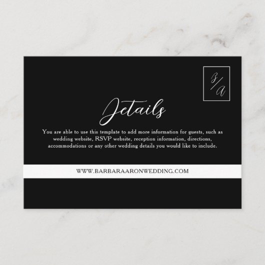 Moderne zwart-wit bruiloft details informatiekaartje (Voorkant)