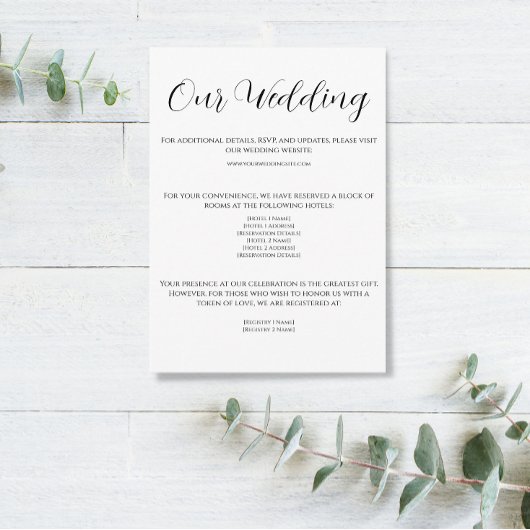 Moderne Zwart-wit bruiloft Details Kaart