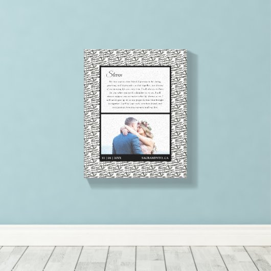 Moderne zwart-wit bruiloft foto Huwelijk gelofte Canvas Afdruk (Insitu (Houten vloer))