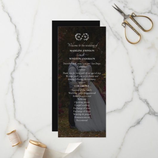 Moderne zwart-wit bruiloft foto programmakaart (Voorkant / Achterkant in situ)