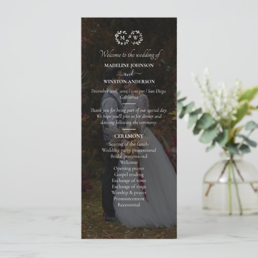 Moderne zwart-wit bruiloft foto programmakaart (Staand voorkant)