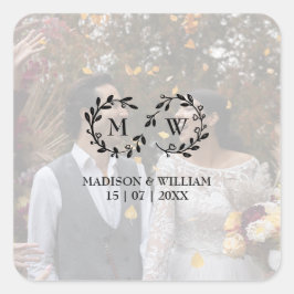 Moderne zwart-wit bruiloft foto vierkante sticker