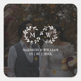 Moderne zwart-wit bruiloft foto vierkante sticker