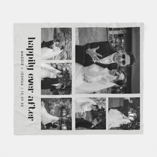 Moderne zwart-wit bruiloft fotocollage fleece deken (Voorkant (Horizontaal))
