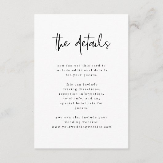 Moderne zwart-wit bruiloft | Gegevens van bezoeker Informatiekaartje (Voorkant)