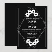 Moderne  zwart-wit bruiloft kaart (Voorkant / Achterkant)