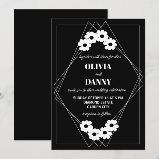 Moderne  zwart-wit bruiloft kaart (Voorkant / Achterkant)