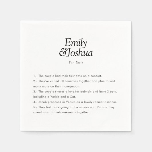 Moderne Zwart & Wit bruiloft Leuke Feiten Servet (Voorkant)