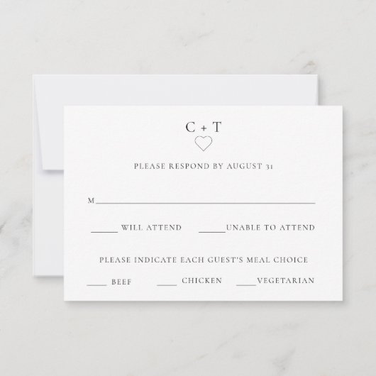 Moderne zwart-wit bruiloft maaltijd keuze RSVP-kaa Notitiekaartje (Achterkant)