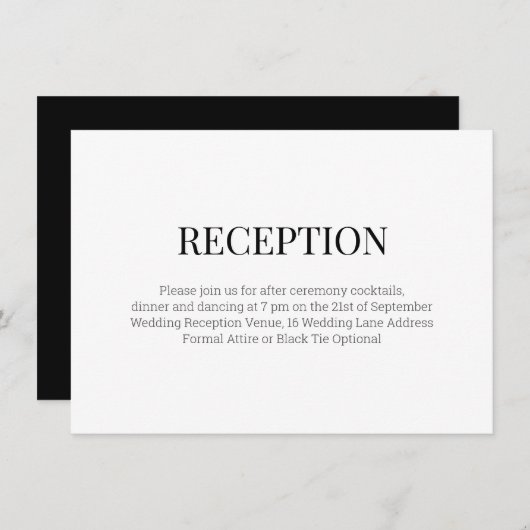 Moderne zwart-wit bruiloft receptie informatiekaartje (Voorkant / Achterkant)