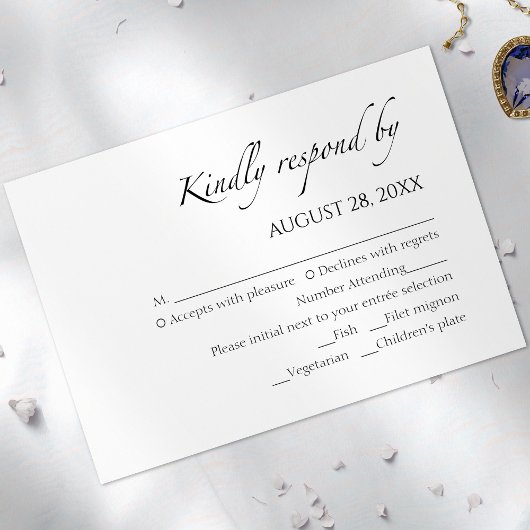 Moderne Zwart & Wit Bruiloft RSVP Kaarten Kaartje