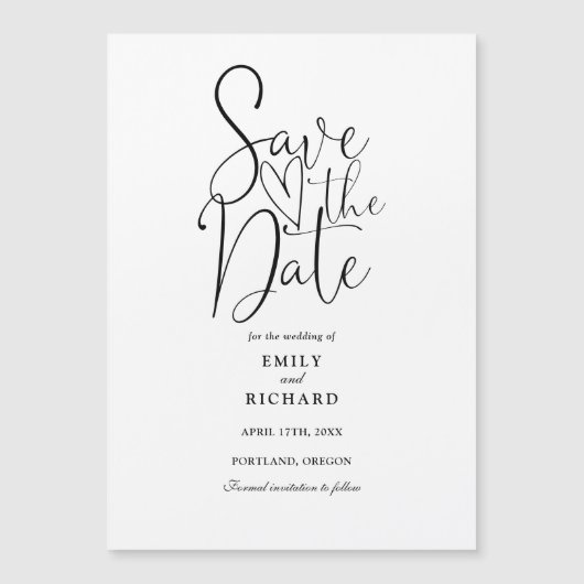 Moderne zwart-wit bruiloft save the date magnetische uitnodiging (Voorkant)