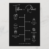 Moderne zwart-wit bruiloft tijdlijn pictogrammen programmakaart (Voorkant)