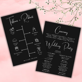 Moderne zwart-wit bruiloft tijdlijn pictogrammen programmakaart