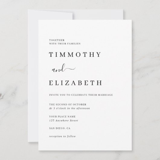 Moderne zwart-wit bruiloft uitnodiging (Voorkant)