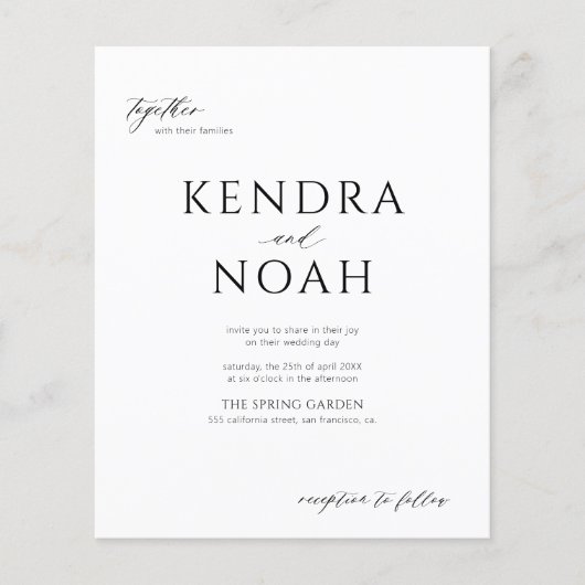 Moderne zwart-wit budget bruiloft uitnodiging (Voorkant)