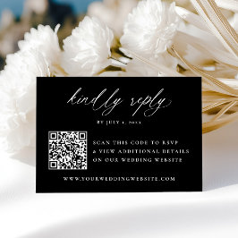 Moderne Zwart-Wit Calligrafie QR-code Huwelijk RSVP Kaartje