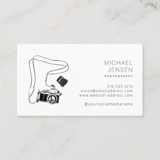 Moderne zwart-wit camera fotograaf visitekaartje (Achterkant)