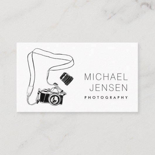 Moderne zwart-wit camera fotograaf visitekaartje (Voorkant)