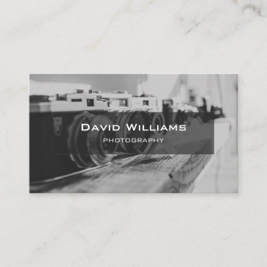 Moderne zwart-wit camera fotograaf visitekaartje (Voorkant)