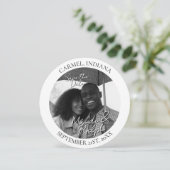 Moderne Zwart-Wit Cirkel Foto Save the Date (Staand voorkant)