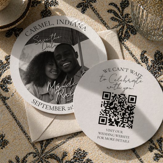 Moderne Zwart-Wit Cirkel Foto Save the Date