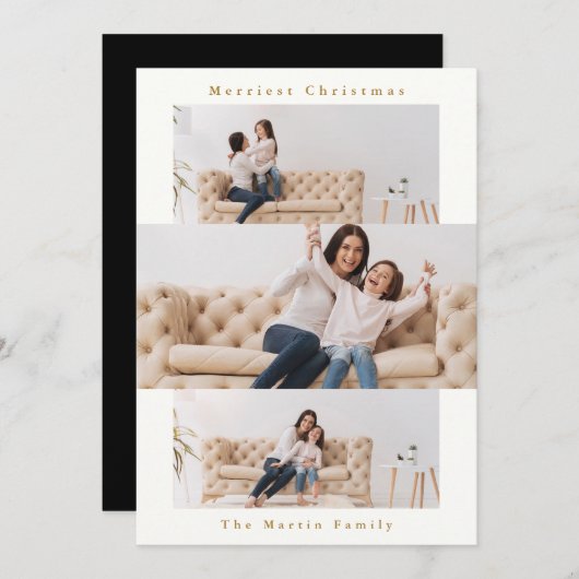 Moderne zwart-wit collage met drie foto's feestdagenkaart (Voorkant / Achterkant)