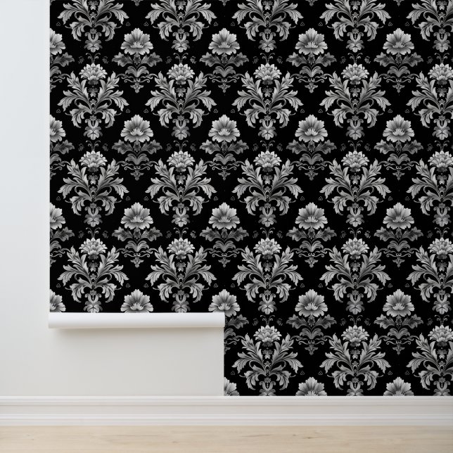 Moderne  zwart-wit damast gotisch behang (Applicatie)