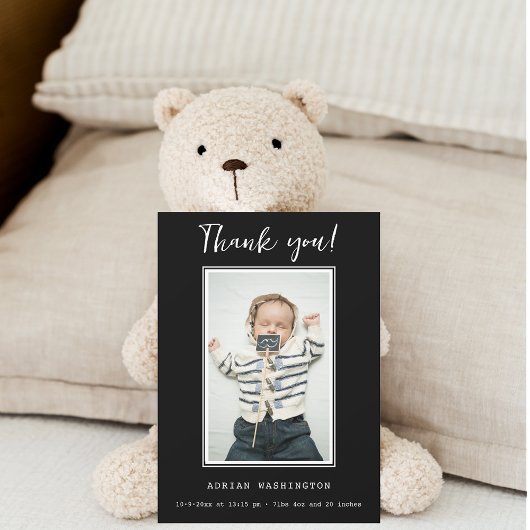 Moderne zwart-wit dankjewelkaartjes voor babyshowe bedankkaart