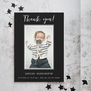 Moderne zwart-wit dankjewelkaartjes voor babyshowe bedankkaart