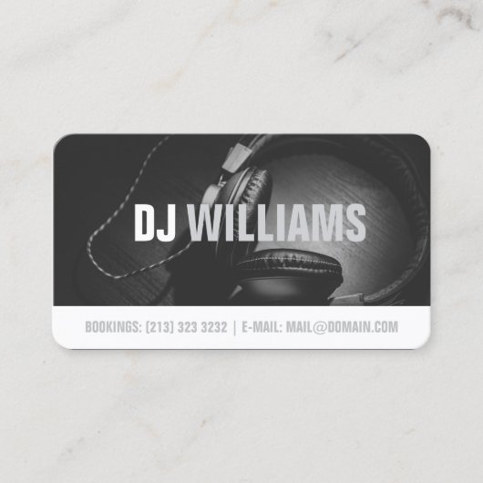 Moderne Zwart-Wit DJ DeeJay Muzikant Visitekaartje (Voorkant)