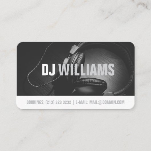 Moderne Zwart-Wit DJ DeeJay Muzikant Visitekaartje (Voorkant)