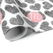 Moderne zwart-wit doodle harten Monogrammed Cadeaupapier (Rol Hoek)