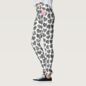 Moderne zwart-wit doodle harten Monogrammed Leggings (Links)
