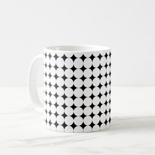 Moderne zwart-wit dot design koffie mok (Voorkant links)