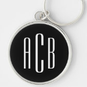 Moderne zwart-wit drielettermonogram sleutelhanger (Voorkant)