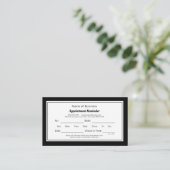 Moderne zwart-wit duidelijke afspraak herinnering afsprakenkaartje (Staand voorkant)