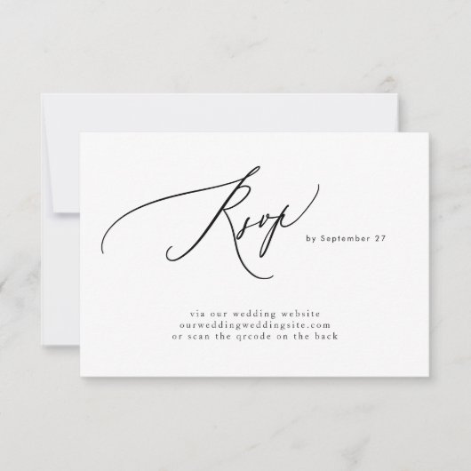 Moderne Zwart-Wit Eenvoudige QR Code Bruiloft RSVP Kaartje (Voorkant)