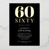 Moderne Zwart-Wit Elegante 60e Verjaardag Folie Uitnodiging (Voorkant)