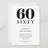 Moderne Zwart-Wit Elegante 60e Verjaardag Kaart (Voorkant)